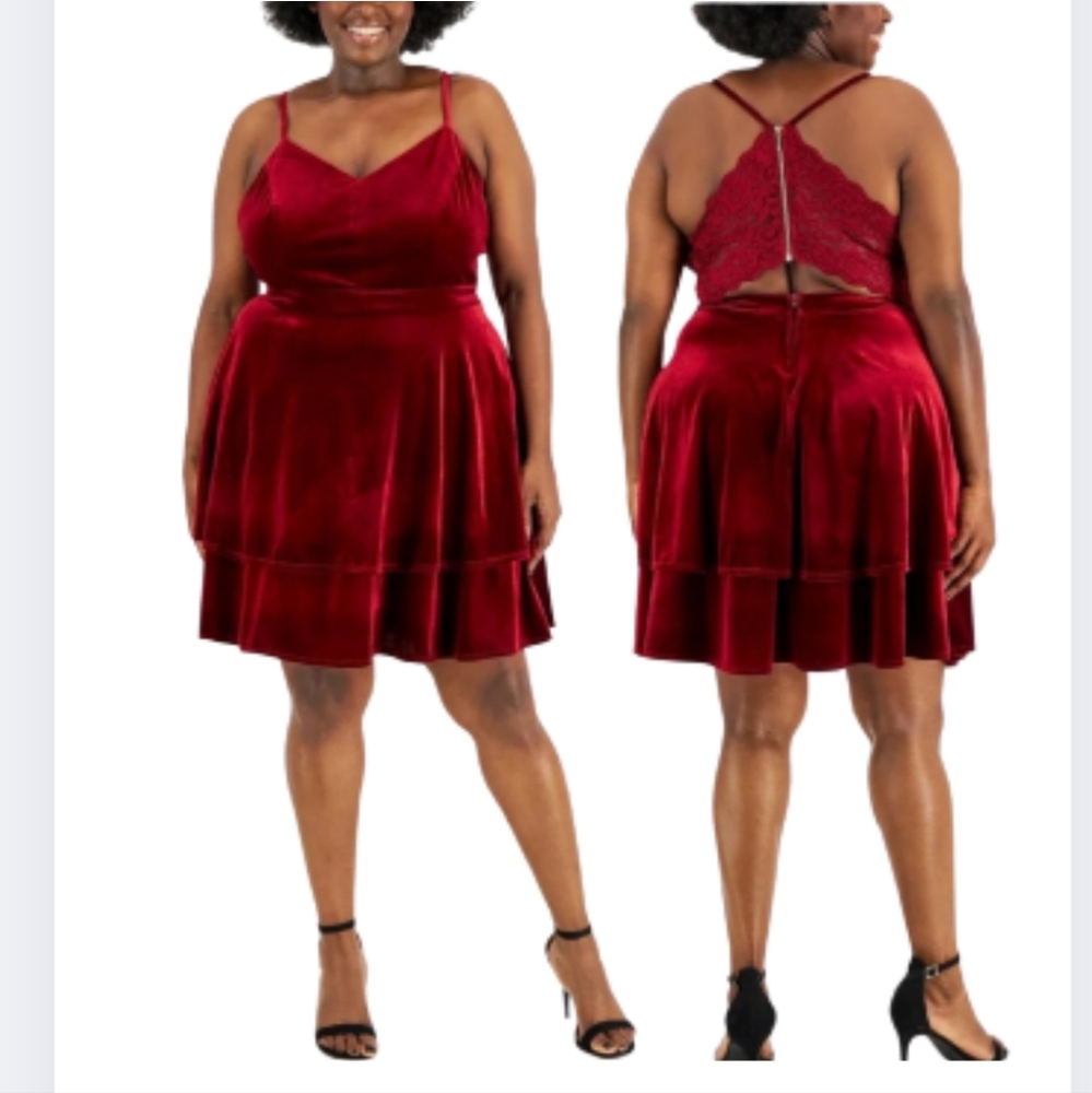 NWT B Darlin 22W Red Wine Velvet Lace Back Mini Dress Cocktail Party 2966-J